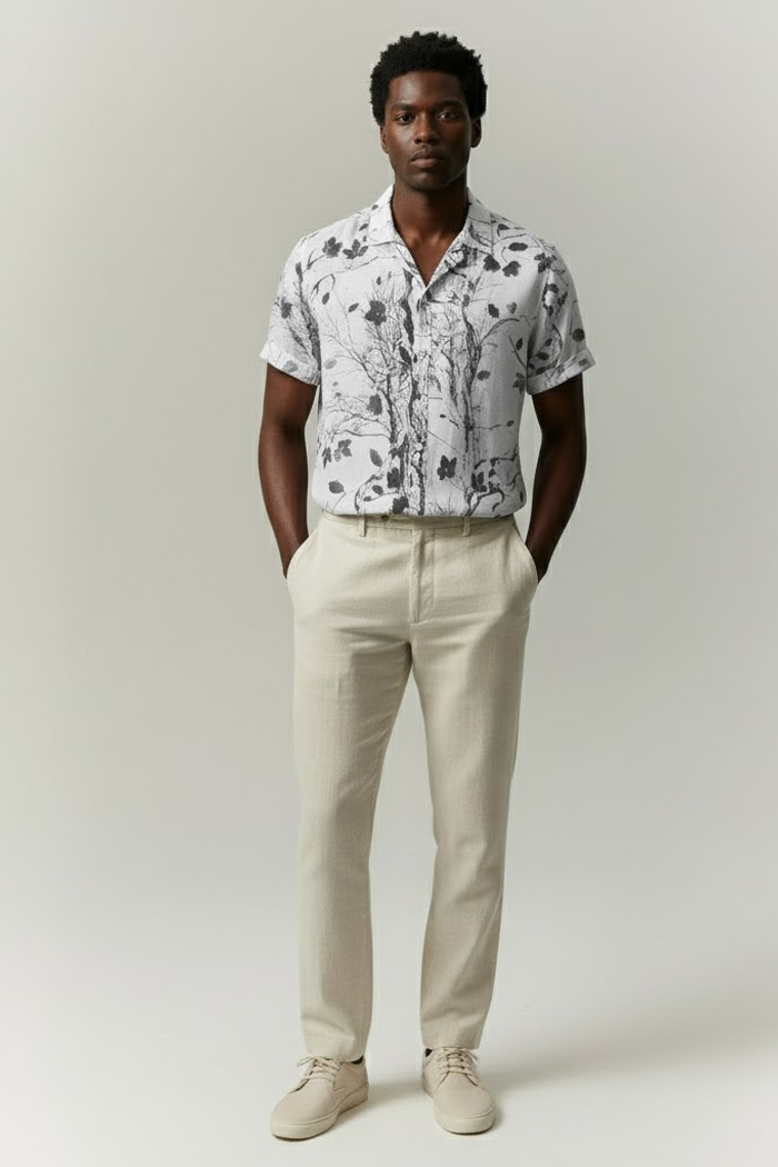 Camisa Manga Curta Estampada Lince Floral